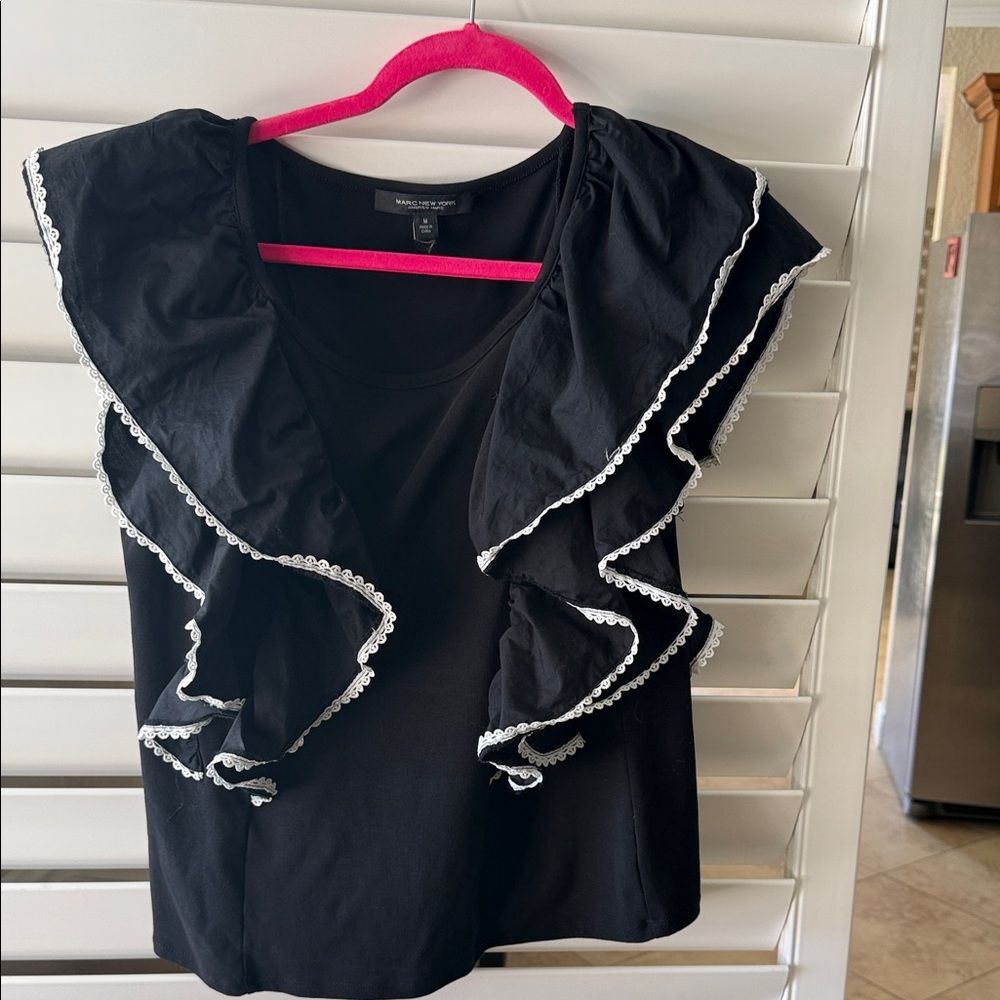 Marc New York Black Ruffled Women's Top